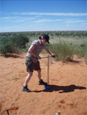 Sampling dunes in the southern Kalahari for dual moisture and OSL analysis, in a region where pumped groundwater is key to agricultural development.