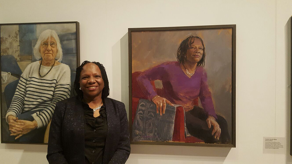 Image: Patricia by her portrait painted by Binny Matthews at the 'Diversifying Portraiture Project' launch in 2017