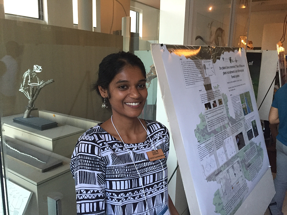 Trisha presenting a research poster at her first academic conference, the Student Conference on Conservation Science 2016 at the American Museum of Natural History, New York (SCCS-NY)