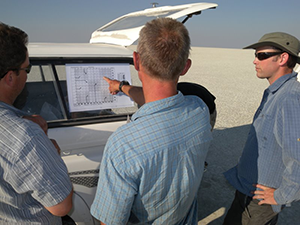 Checking site locations on Sua pan as part of the DO4Models project, 2011.
