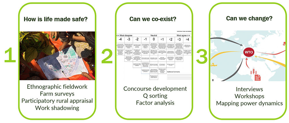 Research phases: how is life made safe; can we co-exist; and can we change?
