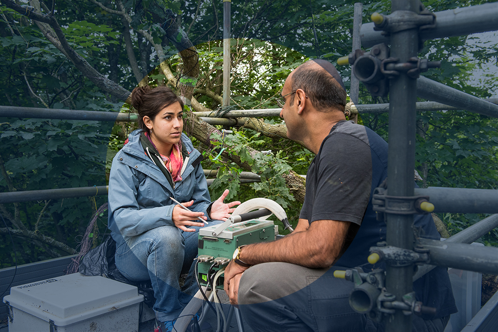 Professor Yadvinder Malhi discusses research in Wytham Woods. Photo by John Cairns.