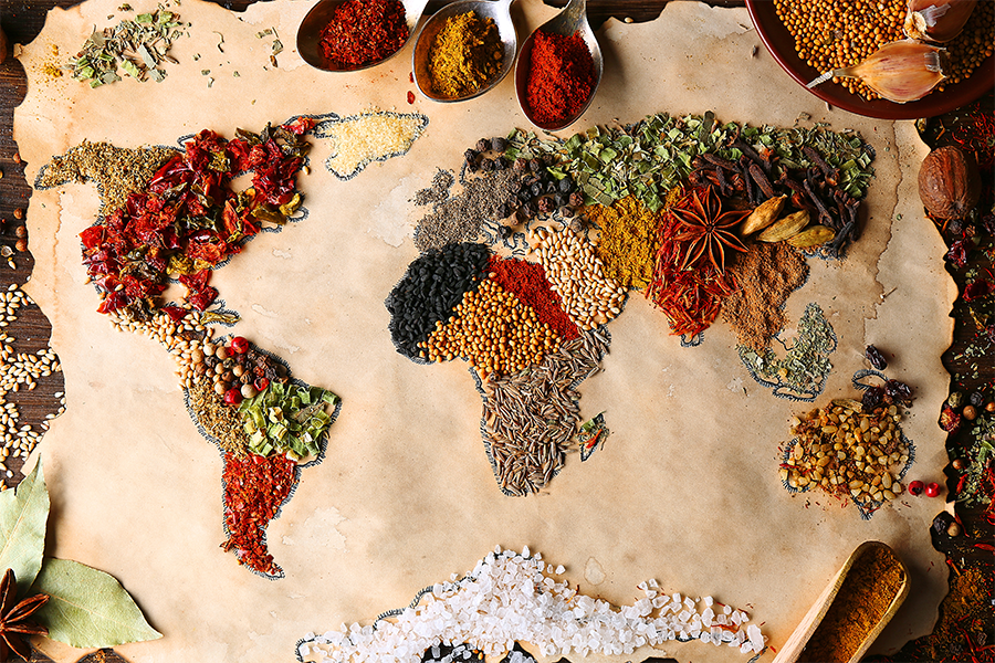 Adobe Stock - map of world with spices - Africa Studio