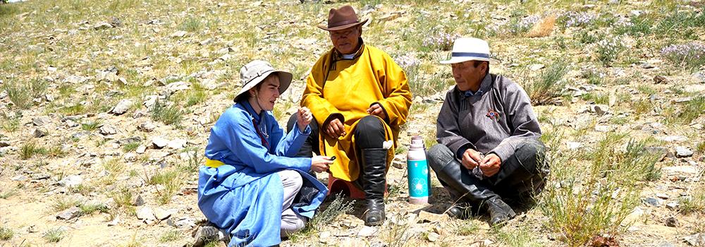 Ariell interviewing two herders during a summer festival in Bayanhongor province, 2022 (Image: Ariel Ahearn)