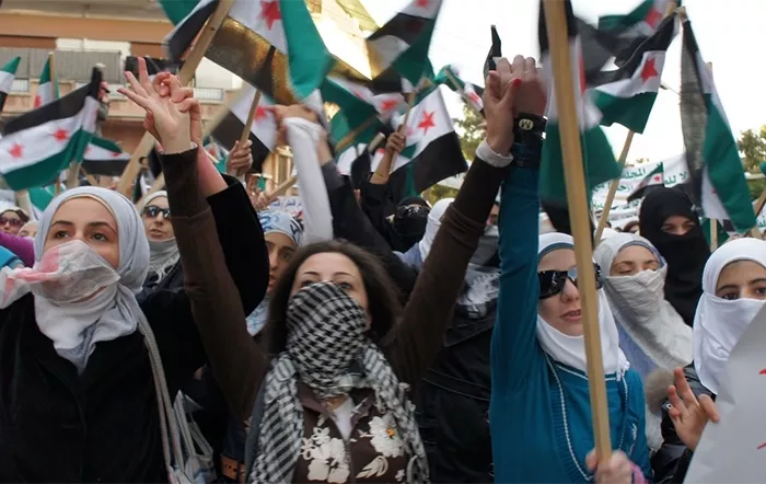 Image: Women protesting in Homs 31 October 2011. Given to the author with a request of anonymity.
