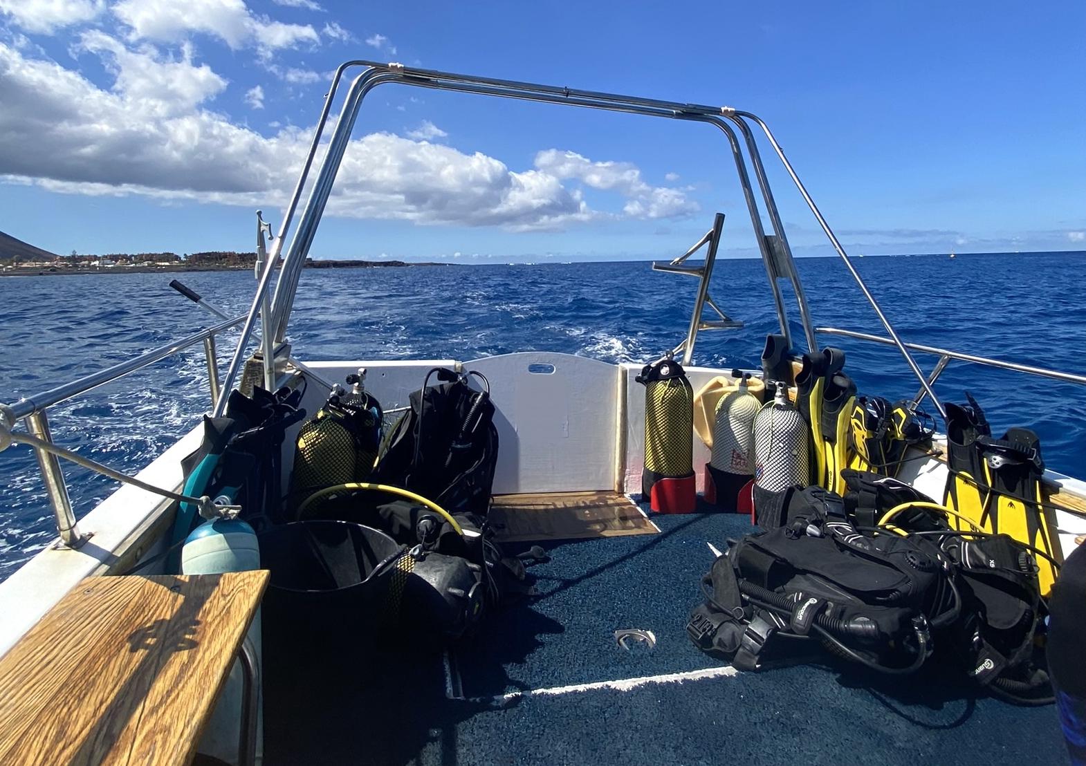Boat with diving equipment on