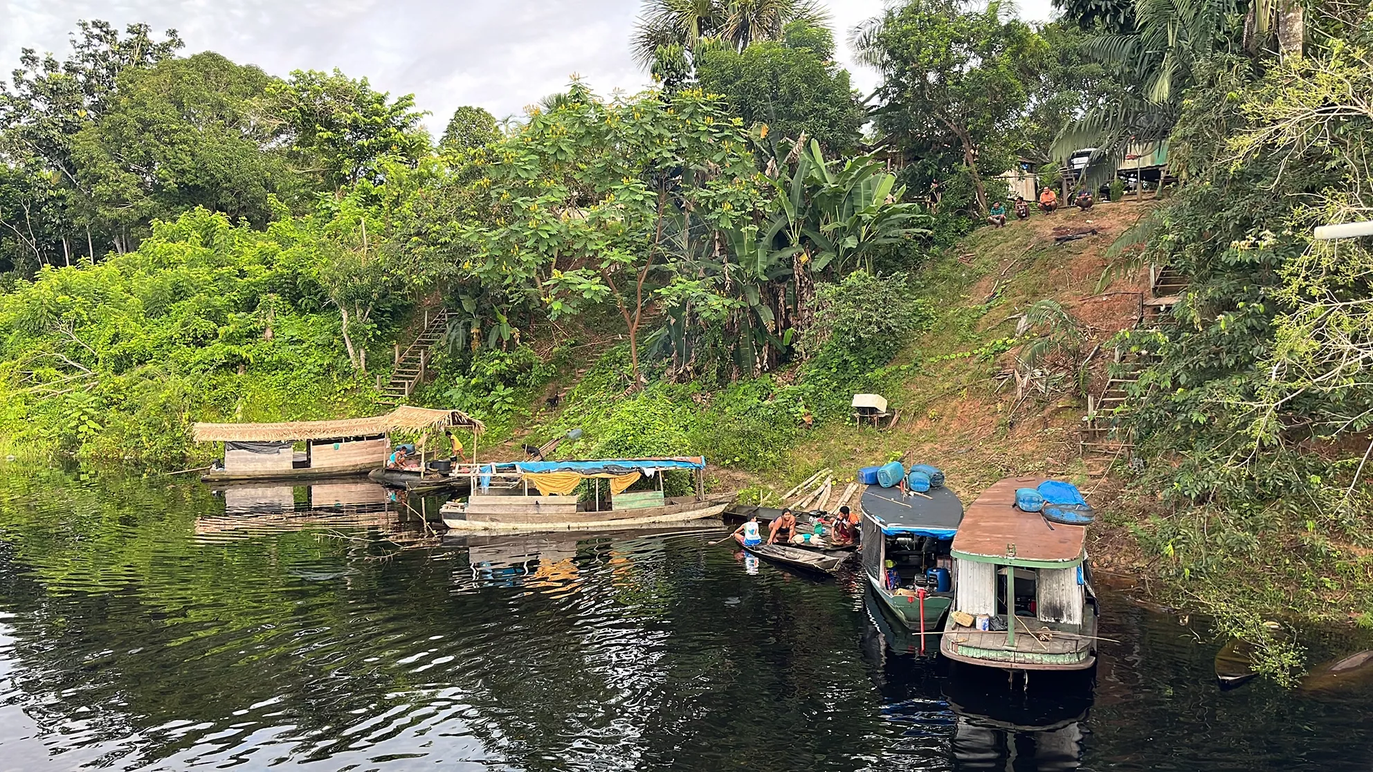 Boats float on the Amazon river