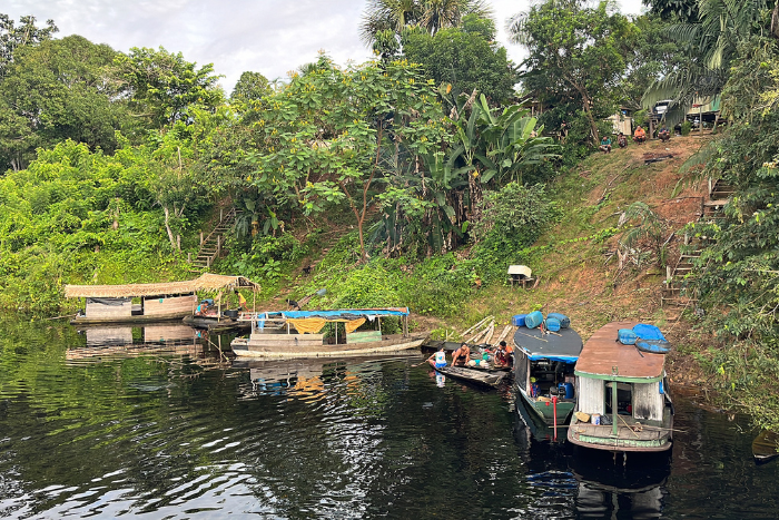 Boats float on the Amazon river