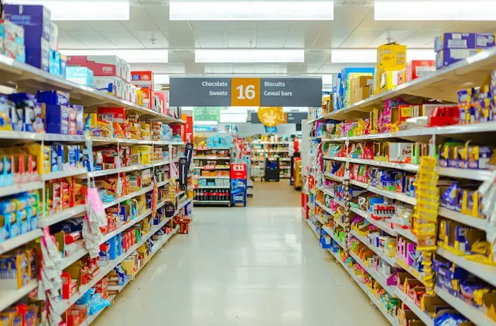 A supermarket aisle in the UK