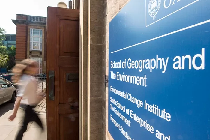The entrance and building sign at the School of Geography and the Environment