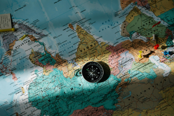 Compass on map