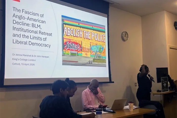 A conference panel in progress