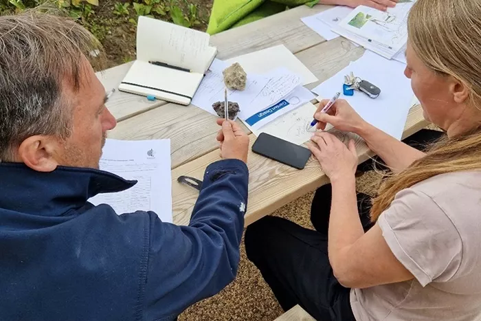 Marc Thomas, a member of the facilities team at the Trust, now in the Department of Psychiatry, planning the garden alongside Laura McCarthy, Green Spaces Co-Ordinator at Oxford Health NHS Foundation Trust.