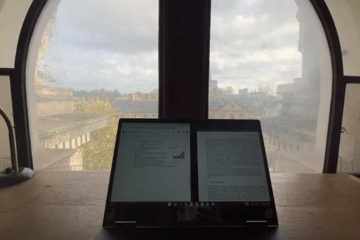 Laptop screen with view overlooking Oxford